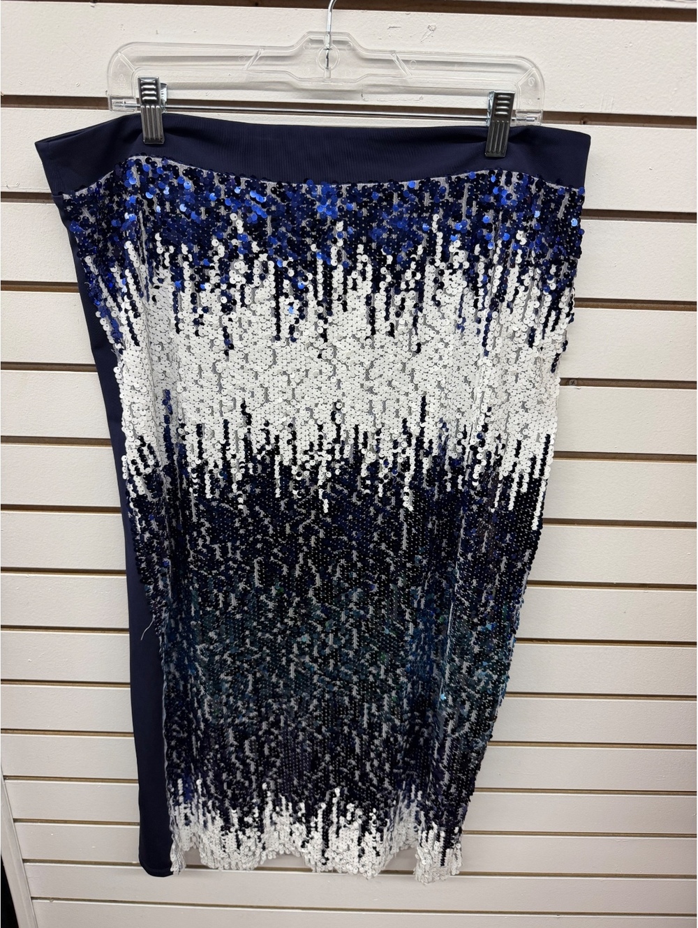 Ashley Stewart Blue White Sequin Pencil Skirt Women’s 14/16 Party Evening